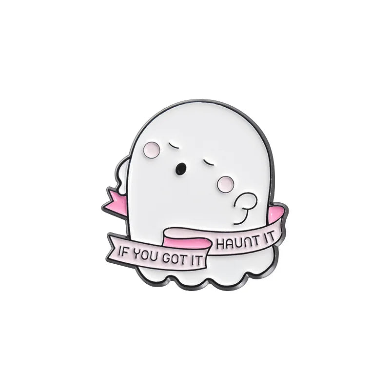 Halloween Enamel Pins Set - Cute Ghost, Black Cat, and Pumpkin Brooches for Kids