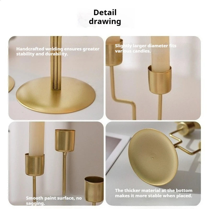 Detail drawing showing the handcrafted welding, smooth paint surface, and thick material of a classic iron candle holder.