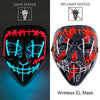 A black silicone mask with glowing LED features, showing both light status and no light status options.