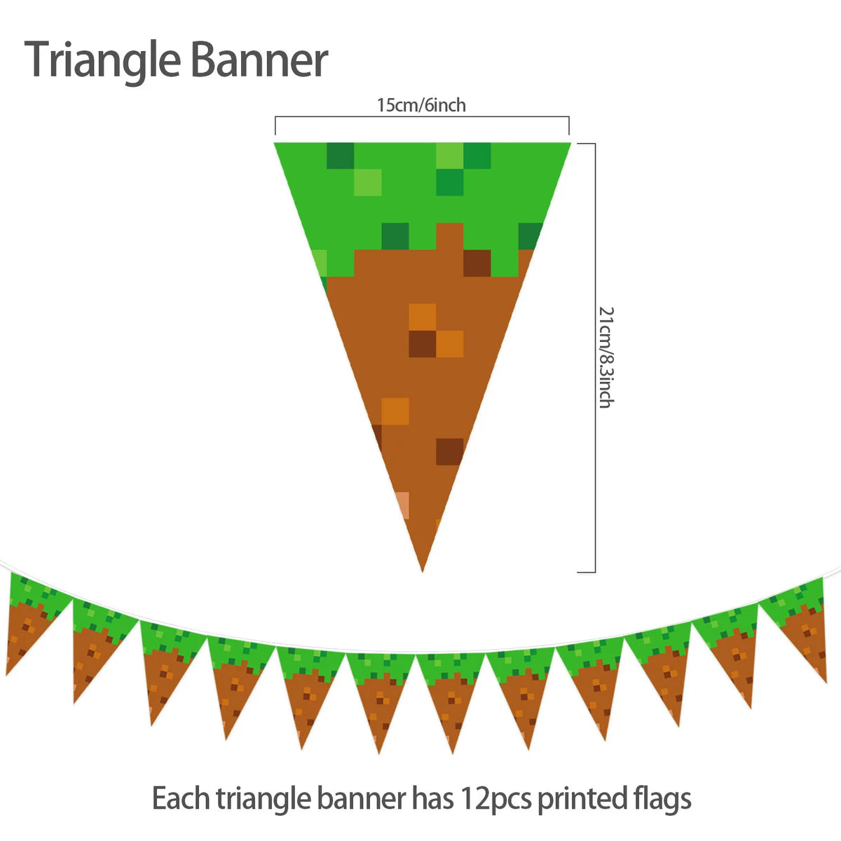 A triangular banner design showing a cross-section of a carrot, with 12 printed flags.