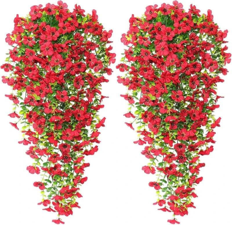 Deux arrangements verticaux de vignes de glycine rouges artificielles pour décoration florale