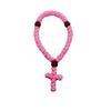Handmade pink 33-knot Orthodox prayer rope with a cross charm