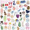 A collection of watercolor dairy stickers featuring various food items, animals, and decorative elements.