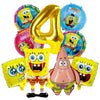 A set of nine foil balloons featuring characters from SpongeBob SquarePants including Patrick and SpongeBob