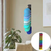 Wall-mounted hat organizer rack displaying a vertical stack of colorful baseball caps.