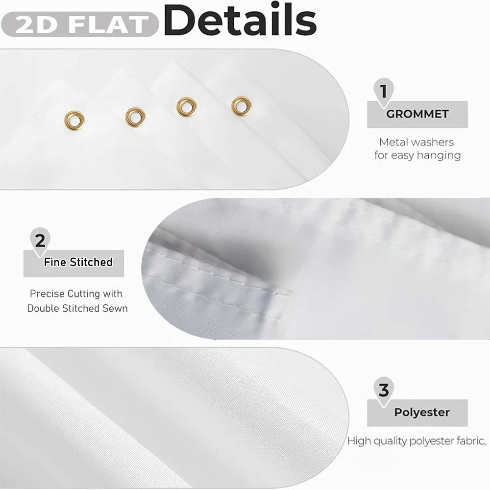 Details of a custom polyester flag banner showing grommets, fine stitching, and polyester fabric.