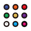 A set of nine magnetic vinyl record night lights in various colors and designs.