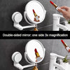 A double-sided wall-mounted vanity mirror with HD magnification is shown next to a tube of red lipstick.