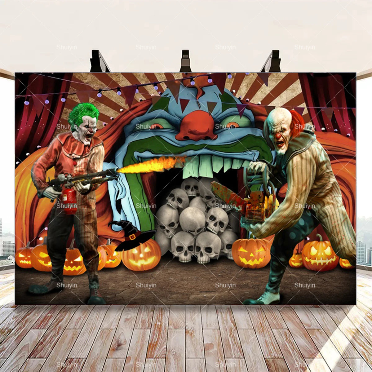 Evil Clown Circus Halloween Photography Backdrop