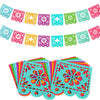 A collection of colorful felt flags in various patterns and colors for party decorations