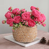 Silk Peony Artificial Flower Bouquet – 5 Blooms & 4 Buds in Rose Pink