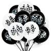 A bunch of black and white checkered race car number balloons for birthday party decorations