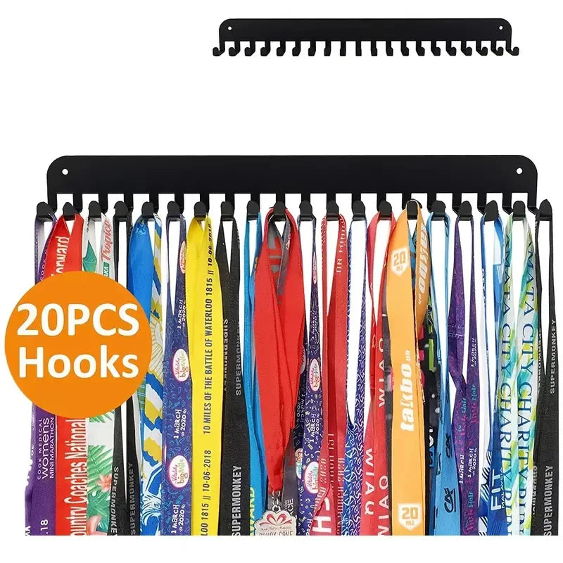 Marathon Medal Display Rack with 20 Hooks – Wall Mounted Medal Holder