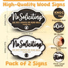 Pack of 2 high-quality wood no soliciting signs with engraved text and 3D design