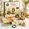 A box of Virgo DIY beaded garden kit with finished figures and beads displayed on a white marble surface.