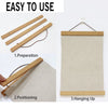 Instructions showing the preparation, positioning, and hanging of a magnetic wooden poster hanger.