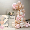 A large balloon garland arch featuring pink and beige balloons displayed against a white background.