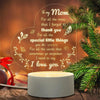 A warm glow night light featuring a heart shape with text that reads I love you to Mom