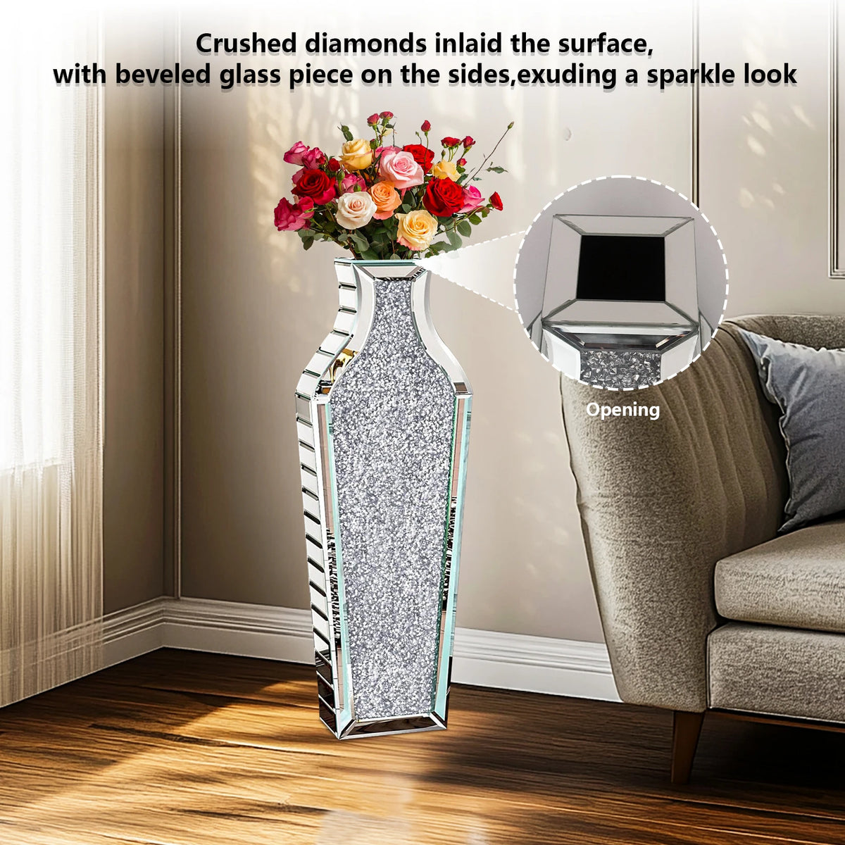 Crushed Diamond Mirrored Floor Vase