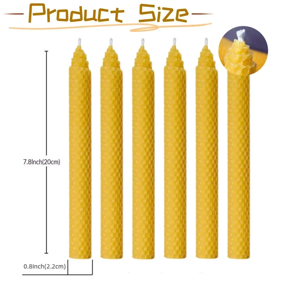 Hand-Rolled Beeswax Taper Candles with Honeycomb Design
