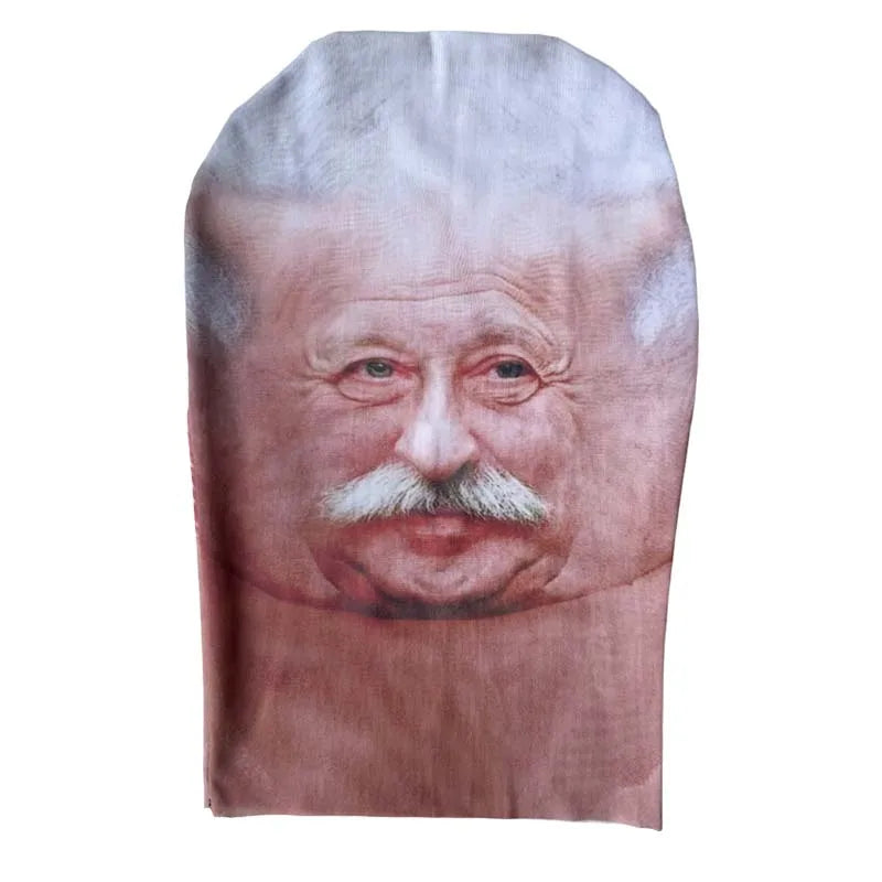 A close-up of a double-sided full face balaclava mask in a muted pinkish-brown color.