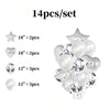 A set of 14 balloons including various sizes and shapes like stars, hearts, and round balloons for decoration.