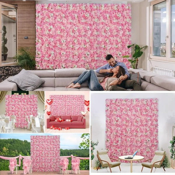Pink artificial rose flower arch panel used for wedding and party decor