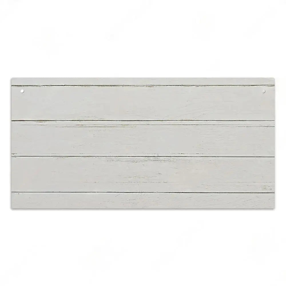 A horizontal white wooden sign with horizontal planks, suitable for personalized home decor.