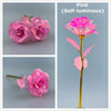 Pink self-luminous rose in gold foil on a stem