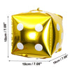Gold foil balloon shaped like a die with white polka dots for party decor