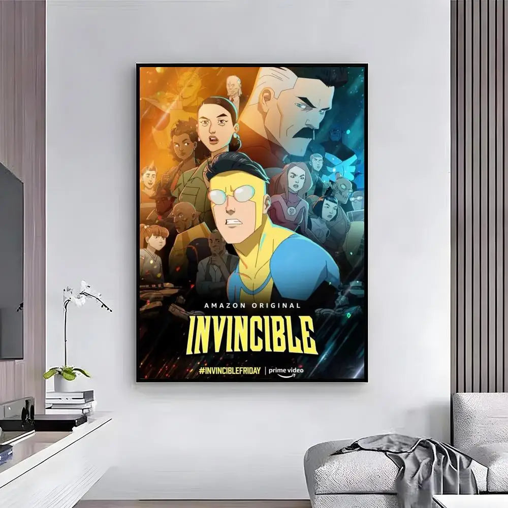 Amazon Original Invincible series animated wall art poster featuring a group of characters.