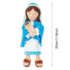 A plush doll depicting Jesus and the Virgin Mary wearing blue robes and white clothing.
