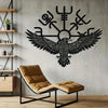 Viking Raven Metal Wall Art with Celtic Compass Symbol