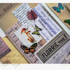 A collage of vintage paper, handwritten notes, and butterfly stickers for scrapbooking.