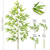 Illustration of an artificial bamboo branch with green leaves showing various parts and a magnified leaf detail.