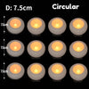 A set of round, white floating LED tealight candles shown in various lighting conditions.