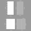 A set of vertical transparent photocards and card organizer showing various sizes and dimensions.