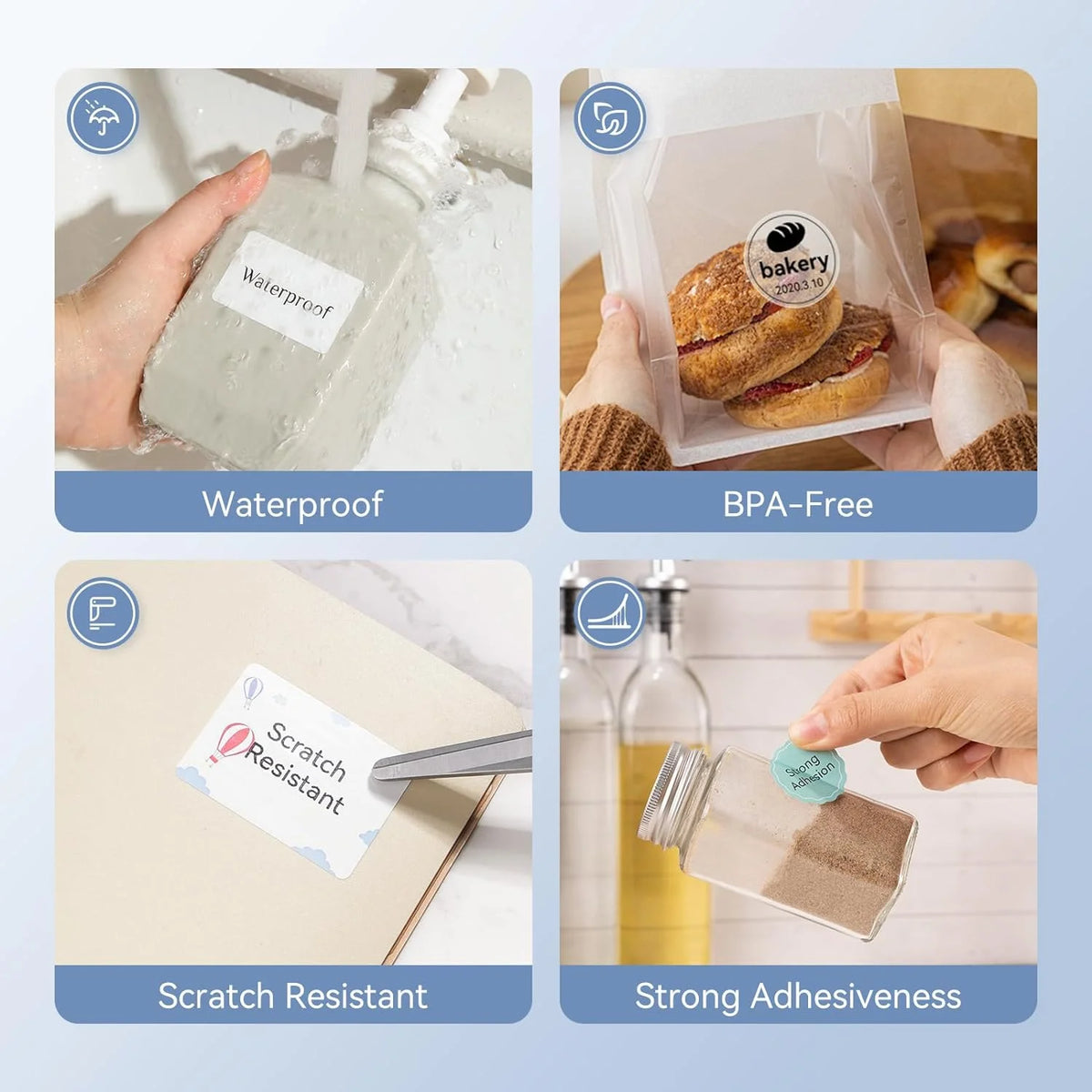 Image showing waterproof, BPA-free, scratch-resistant, and strong adhesive thermal label paper rolls.