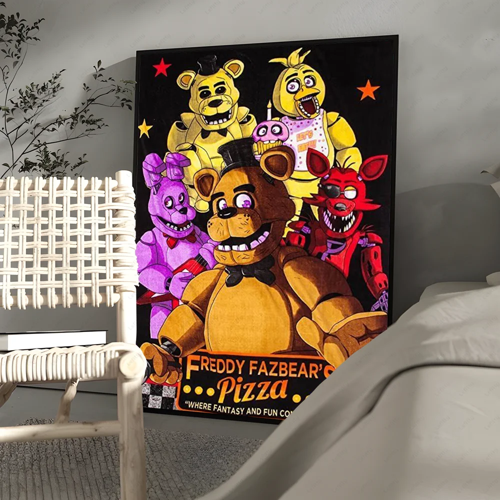 A framed canvas wall art poster featuring cartoon characters from Five Nights at Freddy's including Freddy Fazbear and other 