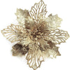 Gold sparkle silk artificial Christmas flowers with intricate leaf design