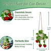 Hand-knitted hanging plant basket for car decor featuring strawberries and flowers.