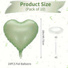A heart-shaped foil balloon in a light green color is shown next to a flat disc and a measurement guide.