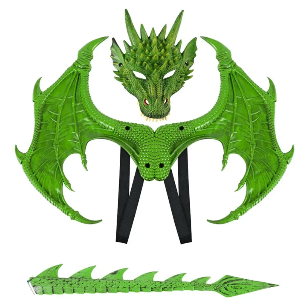Green dragon wings and tail cosplay costume set for kids