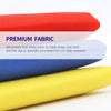 Three rolled fabric strips in red, white, and blue colors displayed together.