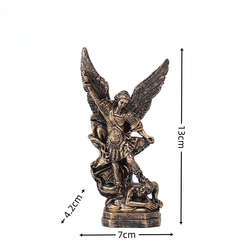 Bronzed Saint Michael Archangel resin figurine standing on a base
