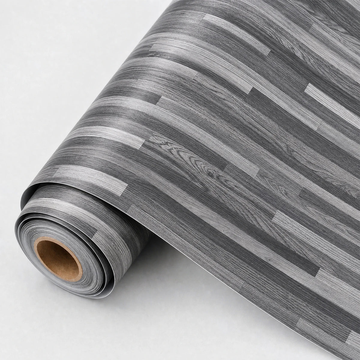 Roll of realistic wood grain floor stickers showing horizontal stripes and wood texture.