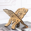 Elegant wooden book stand carved with intricate patterns for holding Quran and holy books