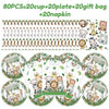 A set of 80 pieces of jungle safari birthday decor including cups plates gift bags and napkins