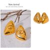 Gold-toned geometric stud earrings shaped like eyes, displayed on a white background.