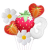A set of six digital flower foil balloons in various colors including white, pink, and orange.